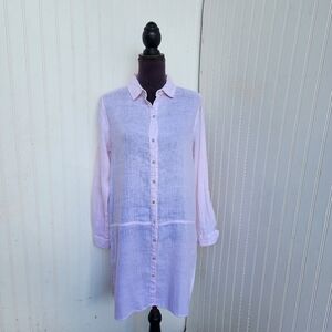 Tahari Shirt Dress Womens Pink Roll Tab Sleeve 100% Linen Button Up Sz M